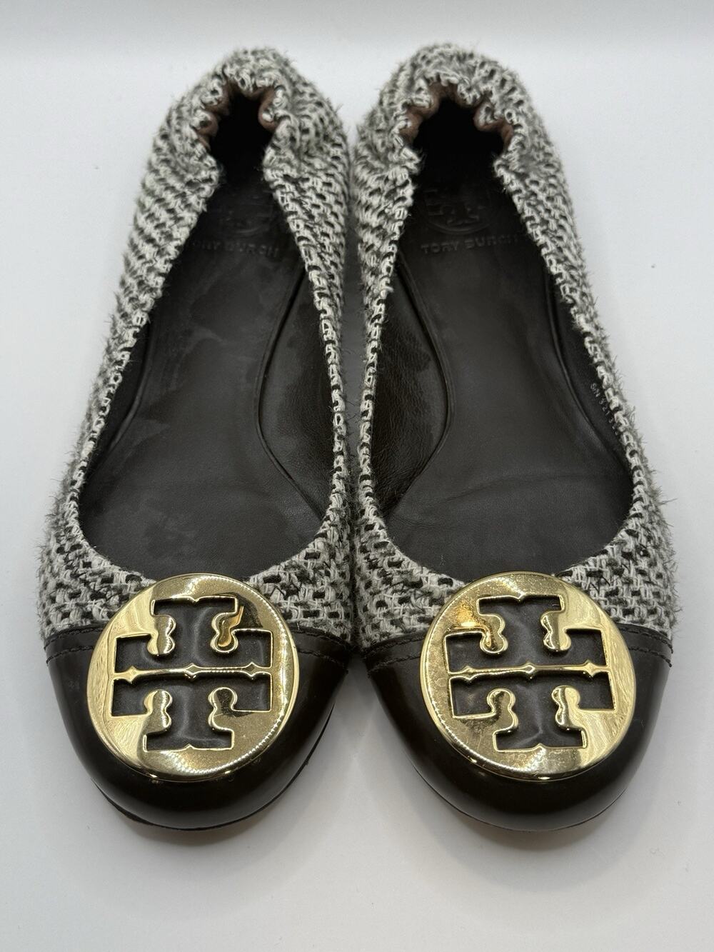 Tory Burch Serena Reva Tweed Logo Flats Sz 8.5